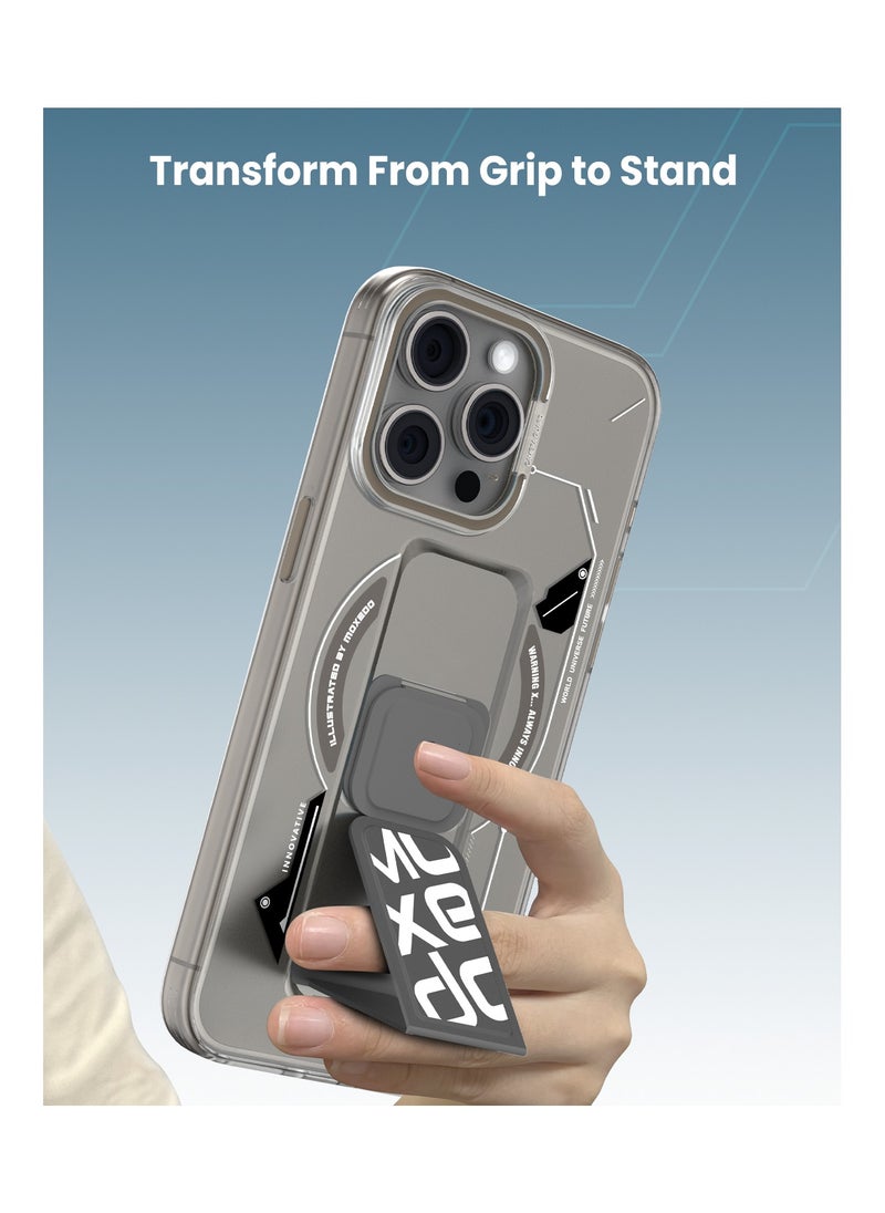 Moxedo Moxedo Magnetic Protective Case Scratch Resistant Drop Protection with Built-in Extendable Grip Stand Compatible for iPhone 15 Pro Max 6.7 inch - Grey  - Image 5