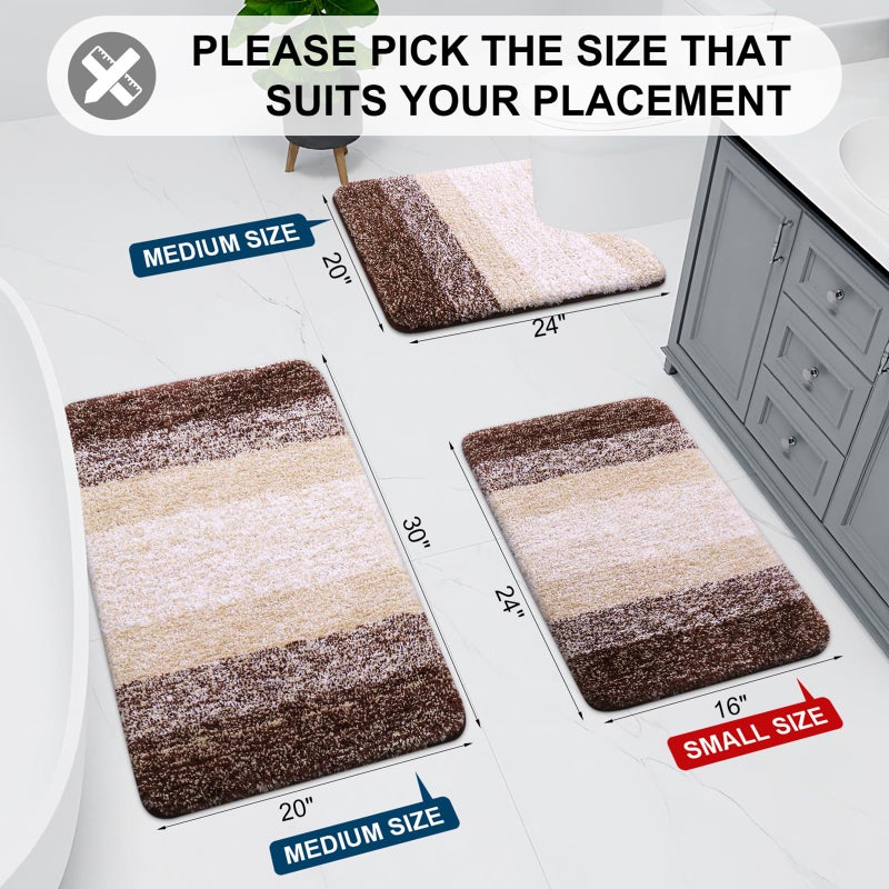 Arotive Arotive Bathroom Rugs Sets 2 Piece  Shaggy Soft and Absorbent Microfiber Bath Rugs and U-Shaped Contour Toilet Rug  Non-Slip  Machine Washable Dry Bath Mats for Bathroom (24""x16""+24""x20""  Brown)  - Image 1