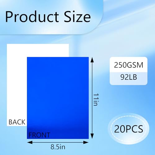 Bazyrock 20 Sheets Blue Metallic Cardstock Paper 8.5 x 11in,250GSM Mirror Finish Surface Foil Board Perfect for Crafting, Invitations & Decorations (Blue) - Image 2
