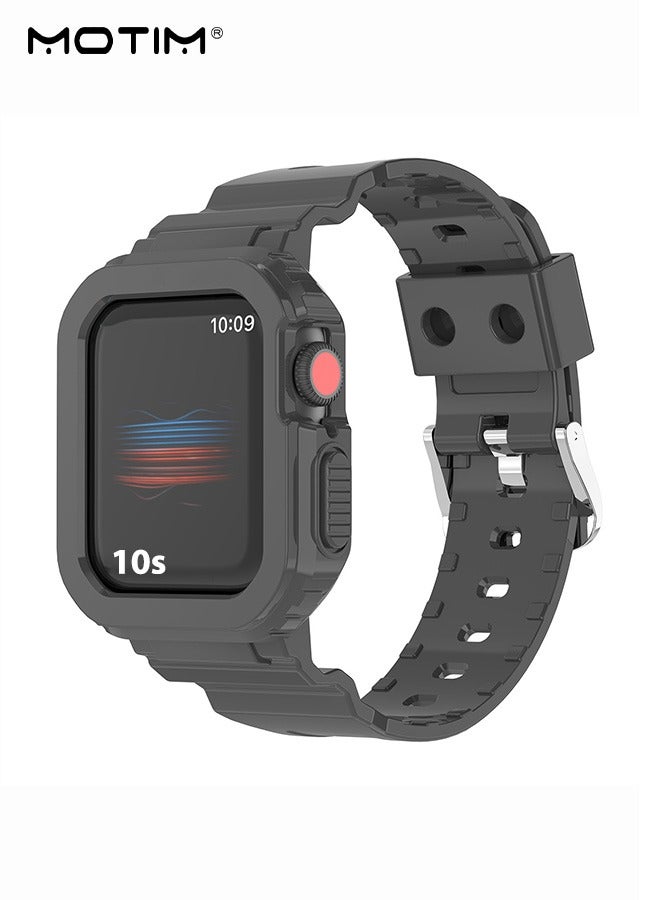 Motim Apple Watch Band with Case 44mm/45mm, Rugged Armor Shockproof Replacement Strap Wristband with Bumper Cover for iWatch SE2 SE Series 9/8/7/6/5/4/3/2/1, Men Women - Image 1