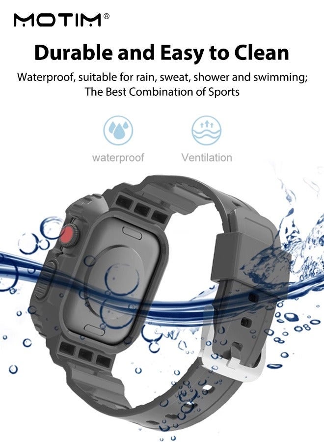 Motim Apple Watch Band with Case 44mm/45mm, Rugged Armor Shockproof Replacement Strap Wristband with Bumper Cover for iWatch SE2 SE Series 9/8/7/6/5/4/3/2/1, Men Women - Image 2