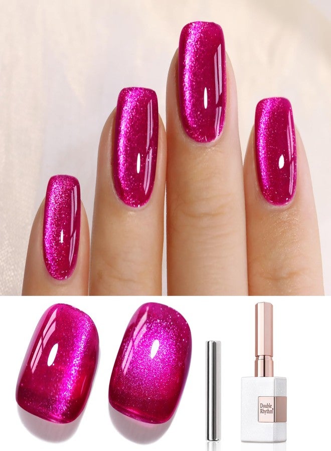 Double Rhythm 15ML Ice Glass Cat Eye Gel Polish with Magnet Holographic Glitter Shimmer Translucent Sheer Color Salon Soak Off Magnetic at Home (Pitaya Purple-MC1072) - Image 1