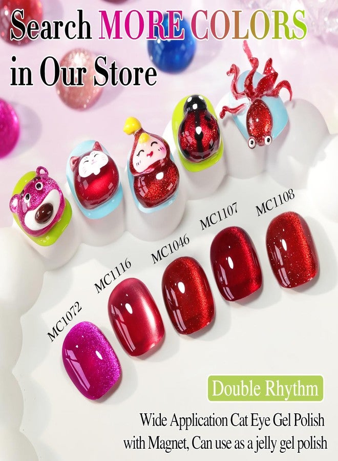 Double Rhythm 15ML Ice Glass Cat Eye Gel Polish with Magnet Holographic Glitter Shimmer Translucent Sheer Color Salon Soak Off Magnetic at Home (Pitaya Purple-MC1072) - Image 5