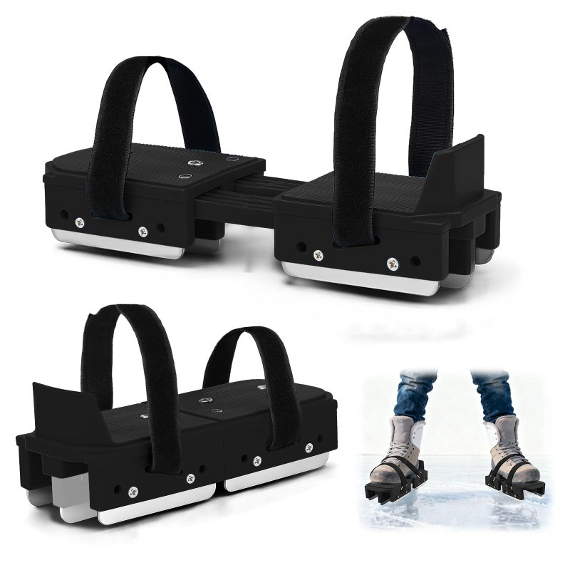 Tryly 1Pair Upgraded Toddler Ice Skates, Kids Adjustable 2-in-1 Double & Single Convertible Blade Skates with Hook and Loop Fastener Straps for Winter Toddler Training Shoes Beginner (Black) - Image 1