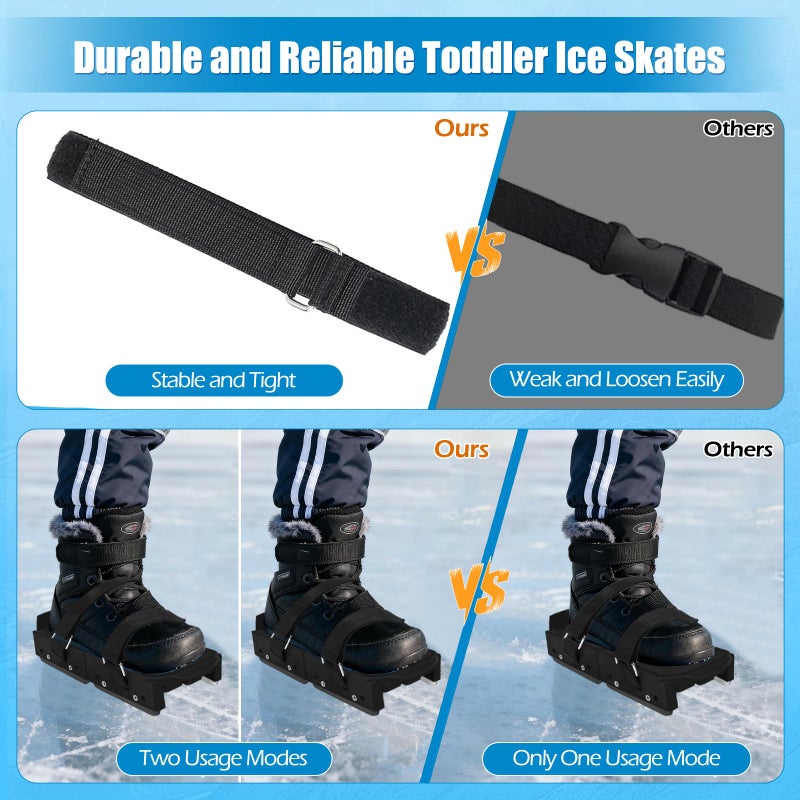 Tryly 1Pair Upgraded Toddler Ice Skates, Kids Adjustable 2-in-1 Double & Single Convertible Blade Skates with Hook and Loop Fastener Straps for Winter Toddler Training Shoes Beginner (Black) - Image 5