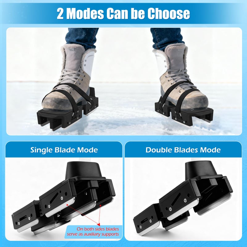 Tryly 1Pair Upgraded Toddler Ice Skates, Kids Adjustable 2-in-1 Double & Single Convertible Blade Skates with Hook and Loop Fastener Straps for Winter Toddler Training Shoes Beginner (Black) - Image 3