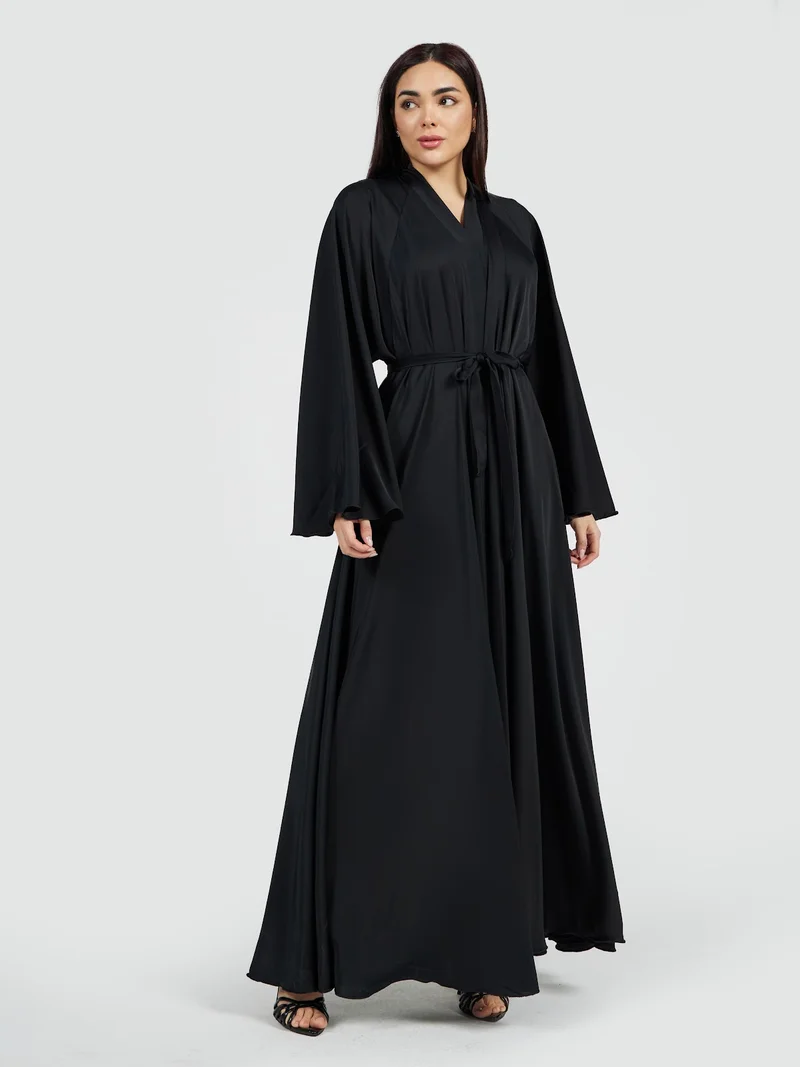 Reem Abayas Classic Black Satin Silk Abaya - Essential Modest Formal Outerwear