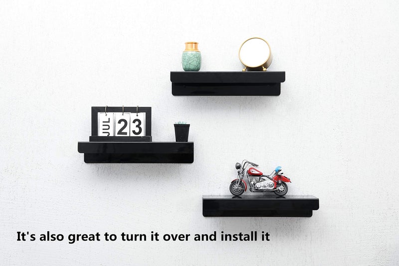IEEK 15 Inch Black Acrylic Floating Wall Ledge Shelf,Wall Mounted Nursery Kids Bookshelf,5MM Thick Home/Office/Bathroom Storage Shelves Display Organizer Set of 3 - Image 4