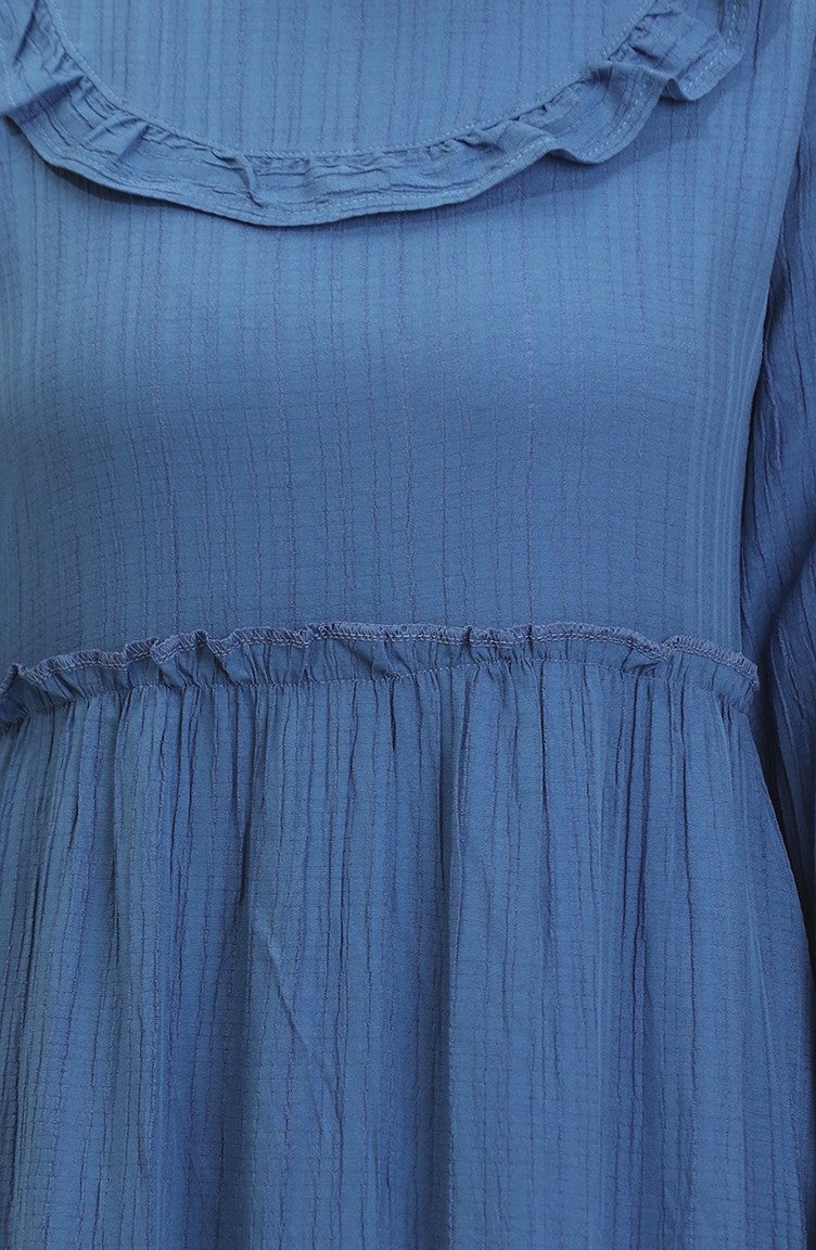 Sefa Merve Flounce Plain Dress 0405-01 Indigo  - Image 5