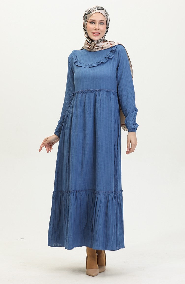 Sefa Merve Flounce Plain Dress 0405-01 Indigo  - Image 2