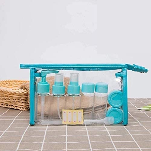 RIVUGJA 7PcsSet Travel Bottles Cosmetic Packaging Empty Pressure Spray Bottle Travel Transparent Plastic Perfume Atomiz Travel Kit Blue - Image 1