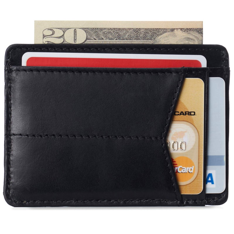 Alpine Swiss محفظة أوليفر الأمامية للجيب للرجال من ألباين سويس RFID بتصميم بسيط من جلد نابا الأسود اللامع، مجموعة هامبتون - Image 2