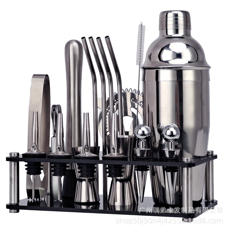 304 Stainless Steel Bartender Kit 20-Piece Set Silver three -750ml 