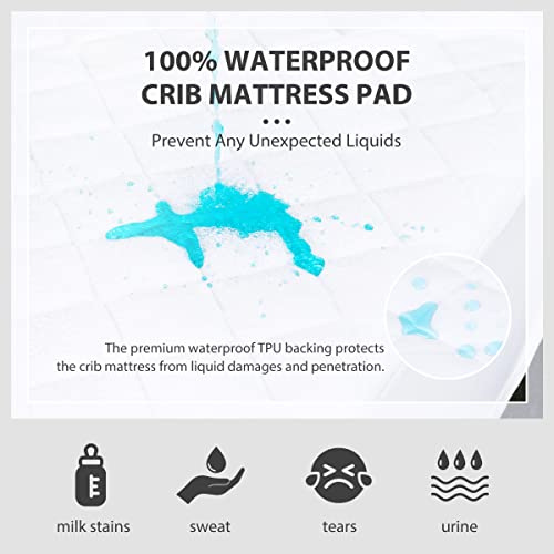 Ruili Bamboo Viscose Waterproof Crib Mattress Protector, 2 Pack Quilted Fitted Breathable Toddler Baby Mattress Cover, Organic Bamboo Viscose Soft Crib Mattress Pad, White (52x28 Inches) - Image 4