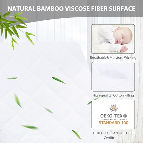 Ruili Bamboo Viscose Waterproof Crib Mattress Protector, 2 Pack Quilted Fitted Breathable Toddler Baby Mattress Cover, Organic Bamboo Viscose Soft Crib Mattress Pad, White (52x28 Inches) - Image 3