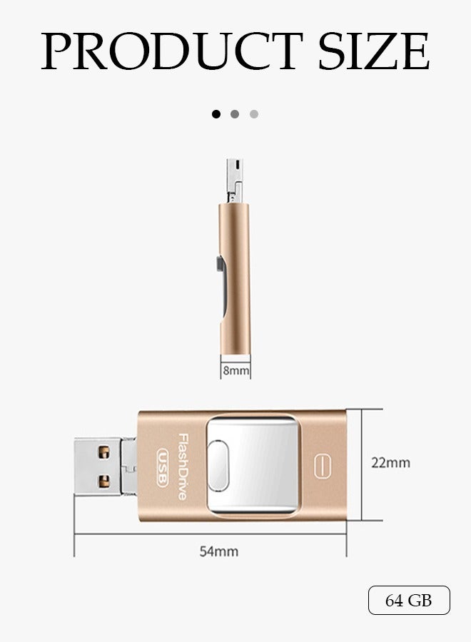 Flash drive, USB 3.0 push pull pen drive ，memory stick, expandable design at both ends, 64GB, suitable for Android，USB and Lightning port