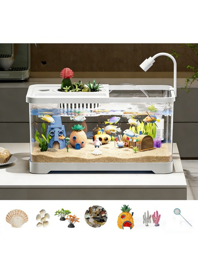 CityRiya-Long Fish Tank, Aquarium Starter Kits with Water Filter Pump, LED Light and Planter, Ecological Betta Fish Tank, Aquarium Kit Glass Fish Tanks, Large Aquariums Container for Home Office Decor (M) - Image 1