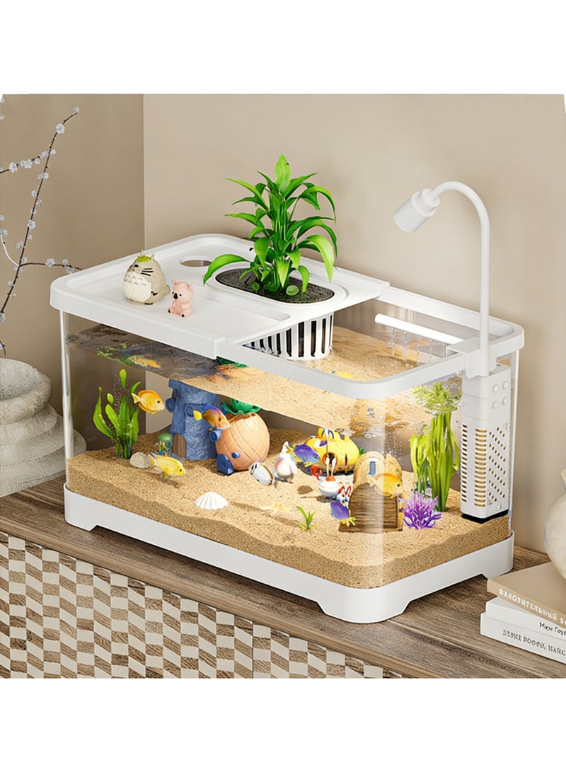 CityRiya-Long Fish Tank, Aquarium Starter Kits with Water Filter Pump, LED Light and Planter, Ecological Betta Fish Tank, Aquarium Kit Glass Fish Tanks, Large Aquariums Container for Home Office Decor (M) - Image 3