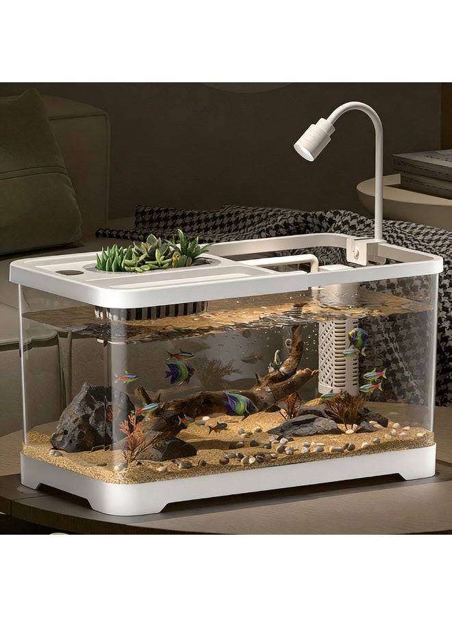 CityRiya-Long Fish Tank, Aquarium Starter Kits with Water Filter Pump, LED Light and Planter, Ecological Betta Fish Tank, Aquarium Kit Glass Fish Tanks, Large Aquariums Container for Home Office Decor (M) - Image 2