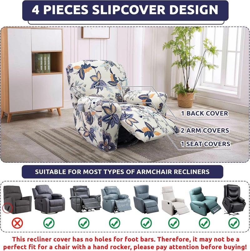 Iauddy Recliner Slipcover-Stretch Soft Slip Reclining Chair Slipcovers 4-Pieces Furniture Protector for Recliner with Pocket Fitted Sofa Couch Cover Lazy Boy Chair Cover - Image 3