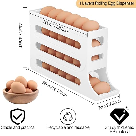 Nisixdec Nisixdec Auto Rolling Fridge Egg Organizer SpaceSaving Egg Dispenser Holder 4 Tiers Stackable Egg Dispenser 30 Eggs Fridge Egg Rack Large Capacity Egg Dispenser for Refrigerator  - Image 3