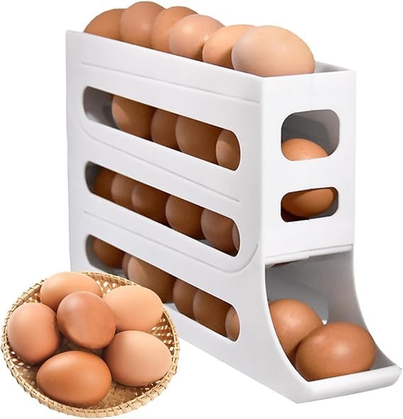 Nisixdec Nisixdec Auto Rolling Fridge Egg Organizer SpaceSaving Egg Dispenser Holder 4 Tiers Stackable Egg Dispenser 30 Eggs Fridge Egg Rack Large Capacity Egg Dispenser for Refrigerator  - Image 1