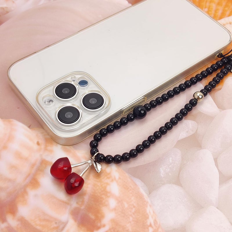 cioatu Phone Charms Cute Cherry Butterfly Cell Phone Lanyard Strap Wrist Strap for Bag Airpods Camera Pendants Decor (Black Cherry) - Image 4