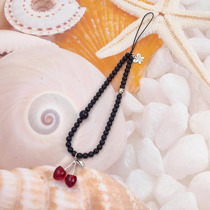 cioatu Phone Charms Cute Cherry Butterfly Cell Phone Lanyard Strap Wrist Strap for Bag Airpods Camera Pendants Decor (Black Cherry) - Image 3