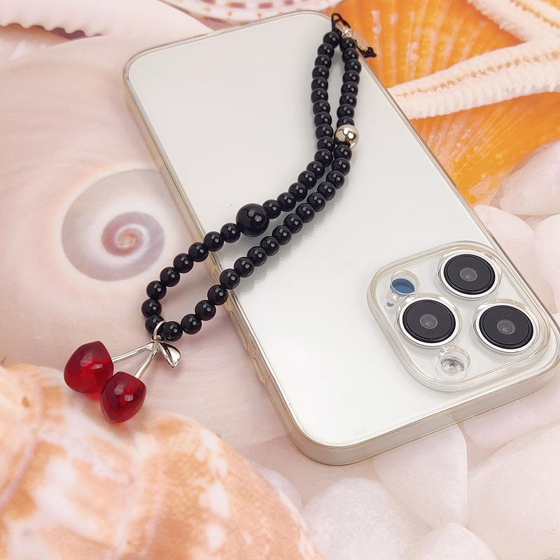 cioatu Phone Charms Cute Cherry Butterfly Cell Phone Lanyard Strap Wrist Strap for Bag Airpods Camera Pendants Decor (Black Cherry) - Image 5