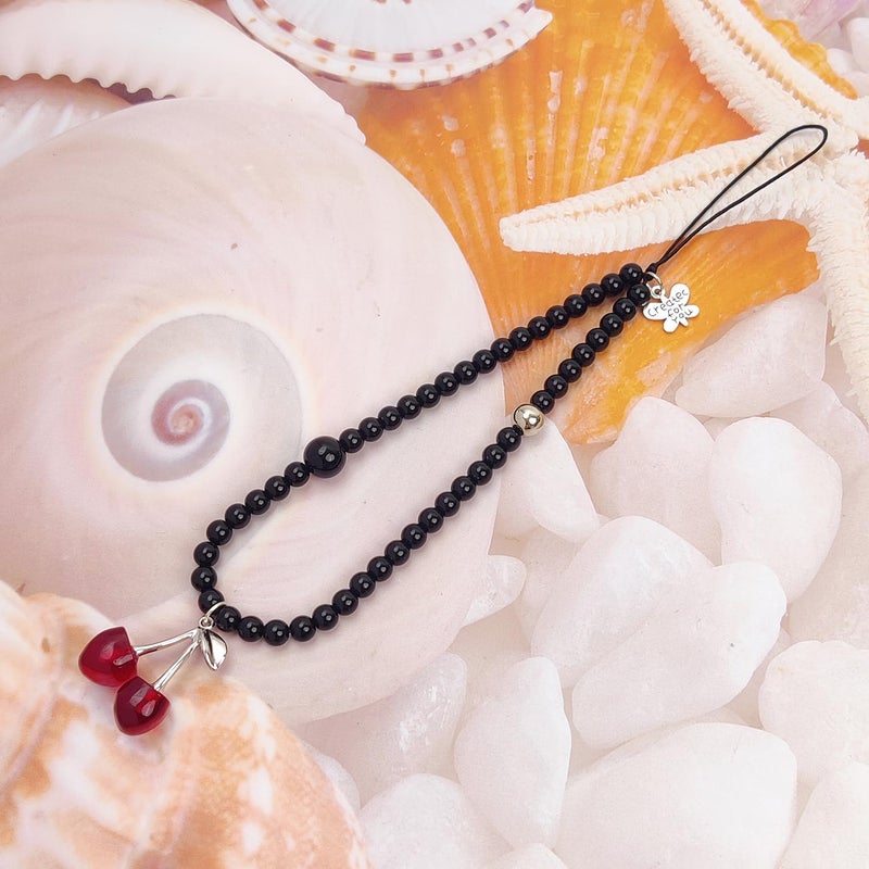 cioatu Phone Charms Cute Cherry Butterfly Cell Phone Lanyard Strap Wrist Strap for Bag Airpods Camera Pendants Decor (Black Cherry) - Image 2