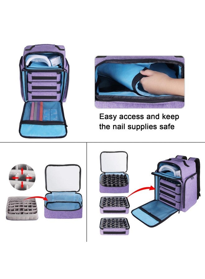 Famard Famard Nail Polish Organizer Backpack Holds 108 Bottles(15ml - 0.5 fl.oz) and a Nail Lamp, Nail Supplies Organizer Case with 3 Removable Nail Polish Pouches, Nail Storage Bag for Nail Tech (Purple)  - Image 4