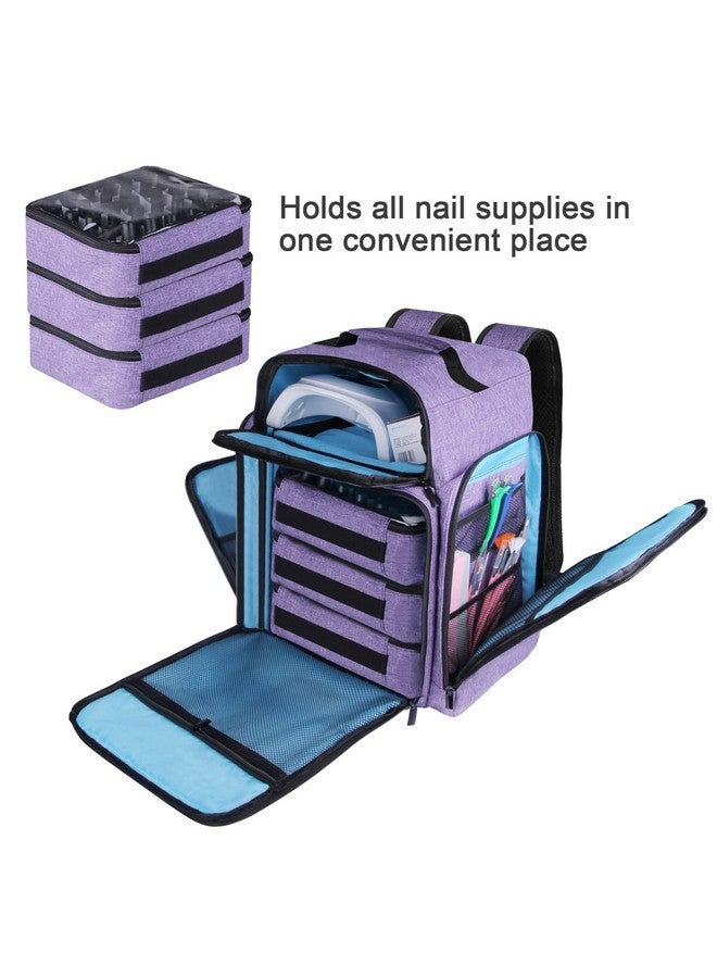 Famard Famard Nail Polish Organizer Backpack Holds 108 Bottles(15ml - 0.5 fl.oz) and a Nail Lamp, Nail Supplies Organizer Case with 3 Removable Nail Polish Pouches, Nail Storage Bag for Nail Tech (Purple)  - Image 2