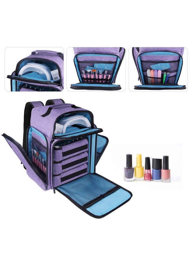 Famard Famard Nail Polish Organizer Backpack Holds 108 Bottles(15ml - 0.5 fl.oz) and a Nail Lamp, Nail Supplies Organizer Case with 3 Removable Nail Polish Pouches, Nail Storage Bag for Nail Tech (Purple)  - Image 3