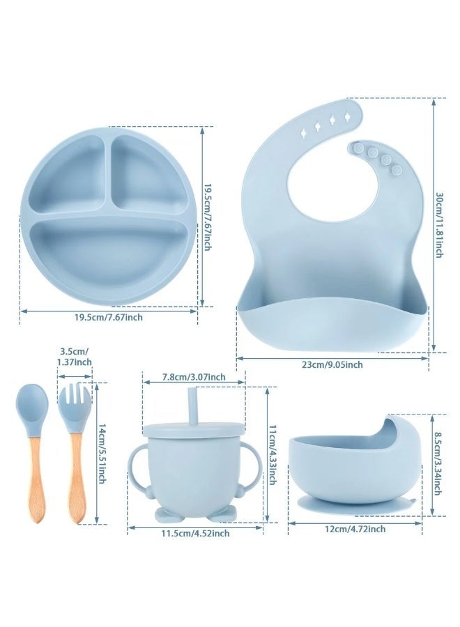 cartogivz Baby Food Feeding 7-Piece Set – Silicone Baby Feeding Kit with Bib, Suction Bowl, Divided Plate, Sippy Cup, Spoon & Fork - Image 2