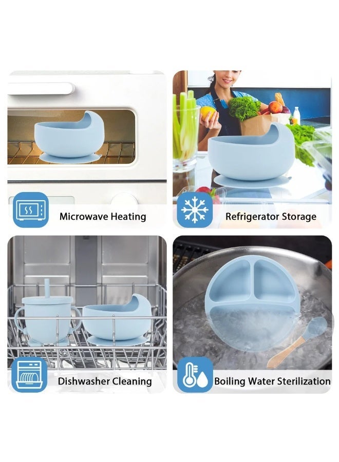 cartogivz Baby Food Feeding 7-Piece Set – Silicone Baby Feeding Kit with Bib, Suction Bowl, Divided Plate, Sippy Cup, Spoon & Fork - Image 4