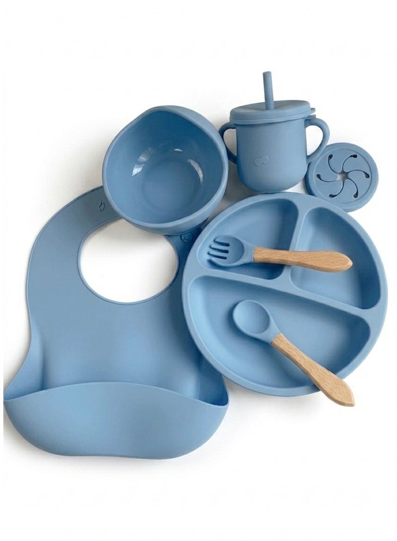cartogivz Baby Food Feeding 7-Piece Set – Silicone Baby Feeding Kit with Bib, Suction Bowl, Divided Plate, Sippy Cup, Spoon & Fork - Image 5