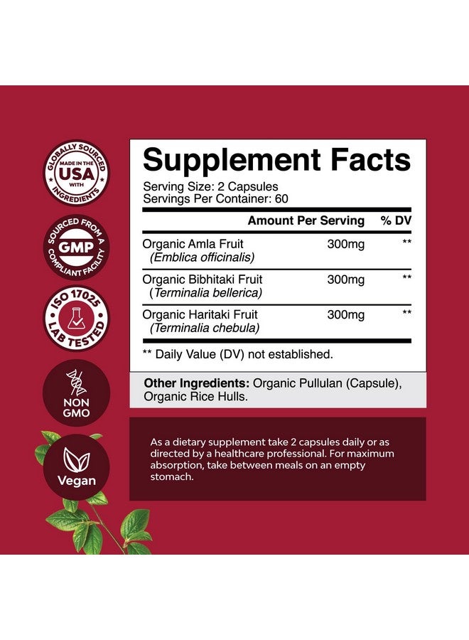 Natures Craft كبسولات تريفالا العضوية المعقدة - منظف القولون العضوي تريفالا ومكمل صحة الجهاز الهضمي - معقد أيورفيدي لغازات الانتفاخ والإمساك للنساء والرجال (2 أشهر) - Image 2