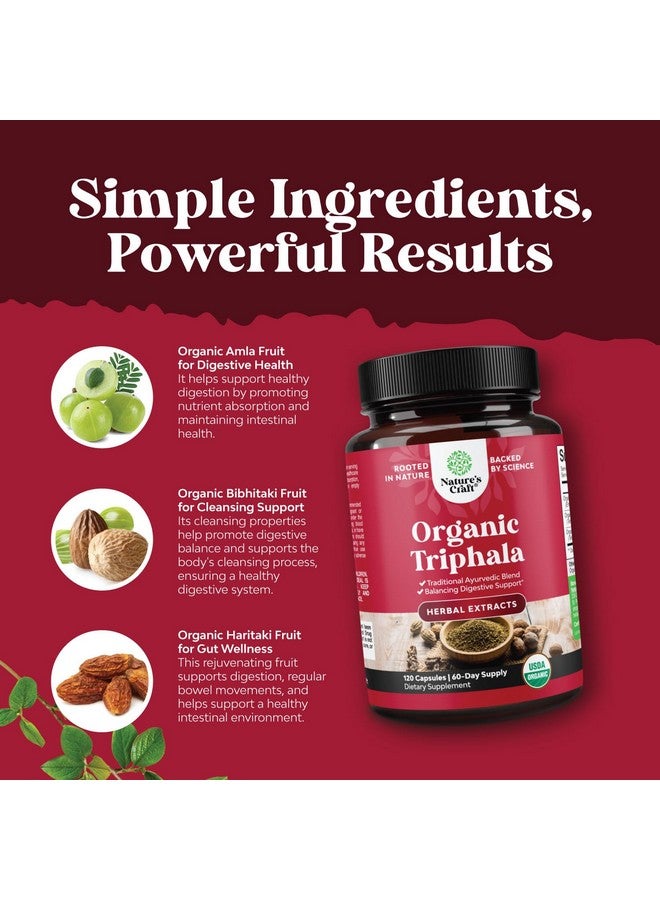 Natures Craft كبسولات تريفالا العضوية المعقدة - منظف القولون العضوي تريفالا ومكمل صحة الجهاز الهضمي - معقد أيورفيدي لغازات الانتفاخ والإمساك للنساء والرجال (2 أشهر) - Image 5