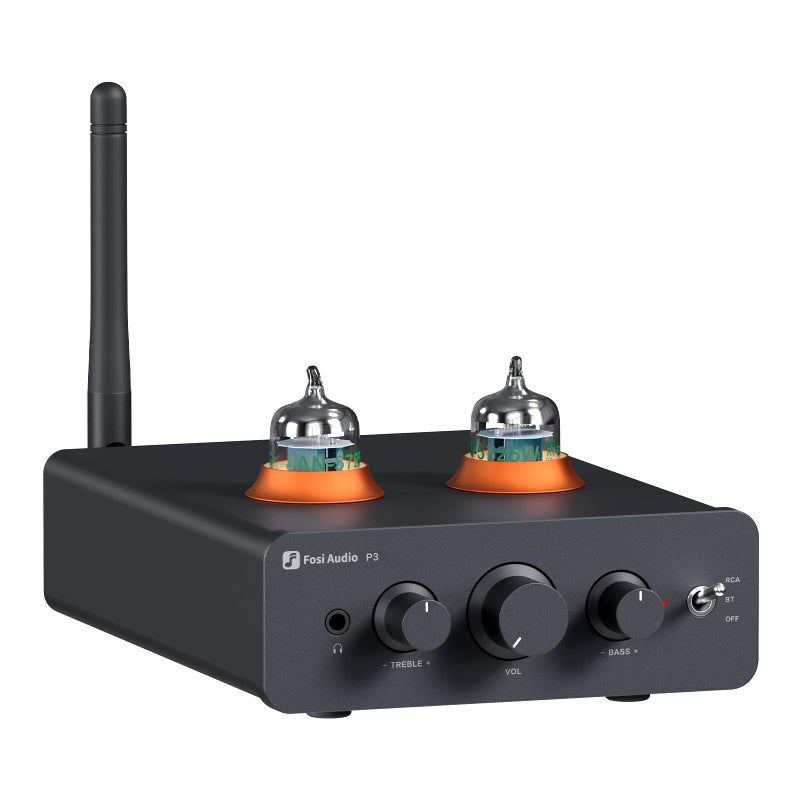 Fosi Audio P3 Tube Preamp Headphone Amplifier Home Audio Preamplifier Mini Vacuum Pre Amp Receiver with Bluetooth aptX LL HD Bass Treble Tone Controls for HiFi Stereo Active Speakers with RCA AUX Jack - Image 2
