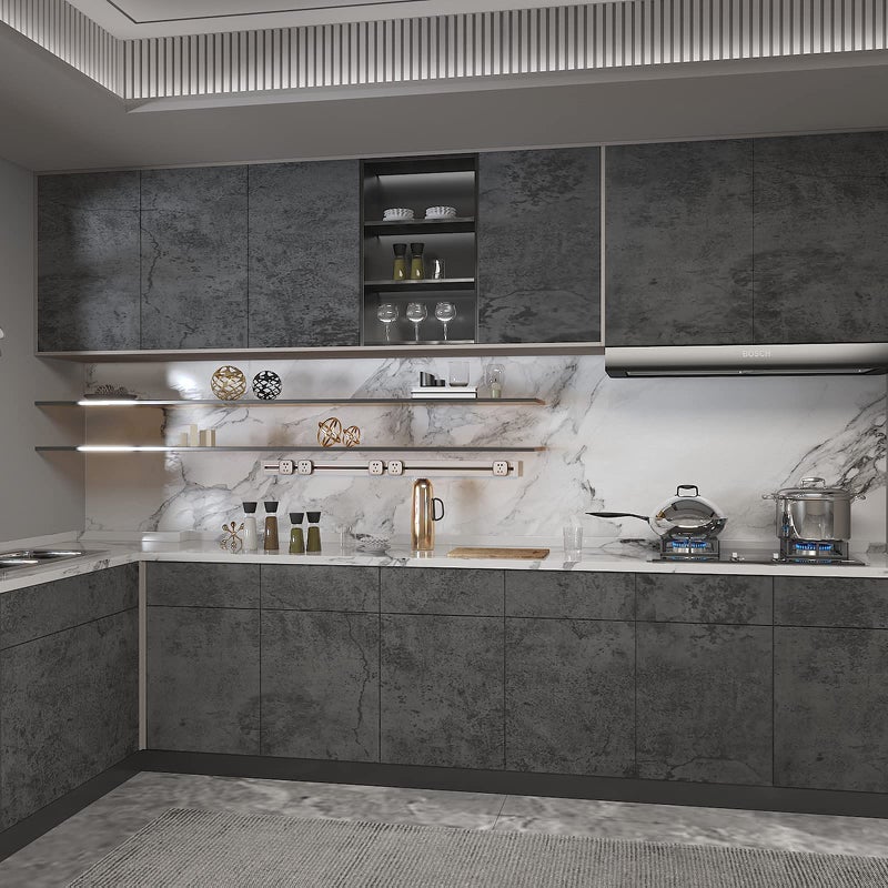 3yecao 16"Ã—197" Extra Thick Dark Blue Grey Concrete Wallpaper Peel and Stick Waterproof Gray Concrete Contact Paper Vinyl Wrap 3d Faux Adhesive Cement Tile Sticker for Kitchen Island Bedroom Gym Walls - Image 4