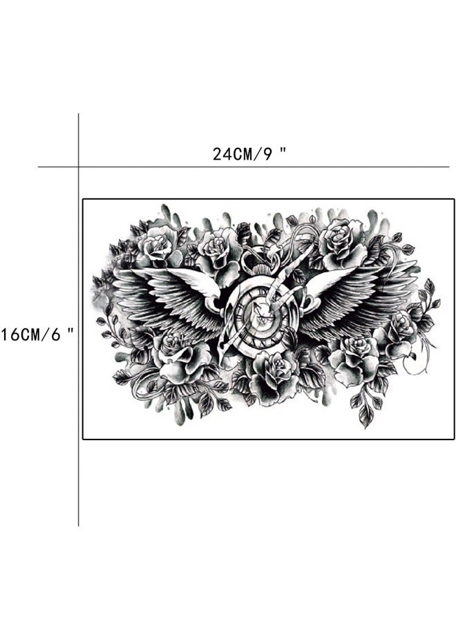 تاتو مؤقت على شكل وردة سوداء للأجنحة - تاتو مثير للصدر أو الظهر - تاتو نقل للجسم يدوم طويلاً - 3 أوراق