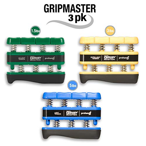 PROHANDS Gripmaster Hand Exerciser, Finger Exerciser (Hand Grip Strengthener), Spring-Loaded, Finger-Piston System, Isolate and Exercise Each Finger, (Set of 3) (Green, Yellow, Blue) - Image 3