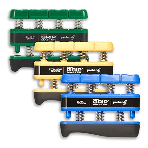 PROHANDS Gripmaster Hand Exerciser, Finger Exerciser (Hand Grip Strengthener), Spring-Loaded, Finger-Piston System, Isolate and Exercise Each Finger, (Set of 3) (Green, Yellow, Blue) - Image 1