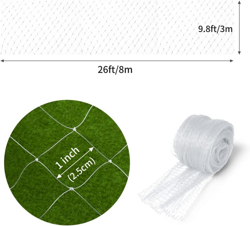 GWHOLE شبكة حديقة 9.8 × 26 قدم مع شبكة مربعة 1 بوصة مع رباط كابل لحماية الفواكه والخضروات وأشجار النباتات، بيضاء - Image 2
