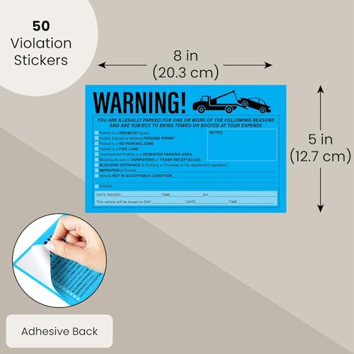Juvale 50-Pack Parking Violation Stickers, You are Illegally Parked Adhesive Tow Sign Tickets, Bulk Set of 5x8 Blue No Parking Car Warning Towed Notice Labels, Tags for Vehicle Window - Image 2