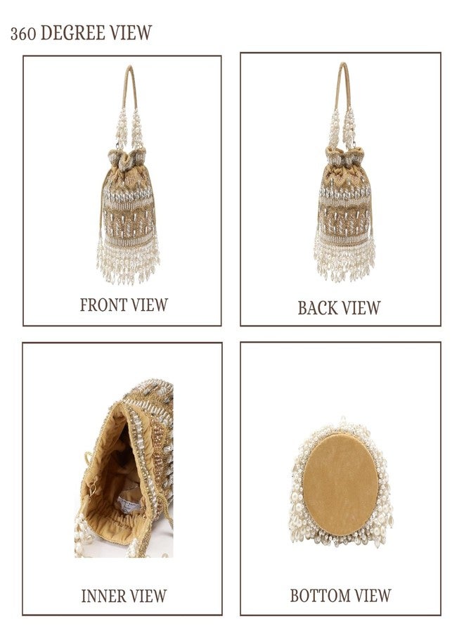 Anekaant Dewdrop Fringe Ornate Embellished Velvet Potli for Women | Festive & Wedding Purse - Image 4