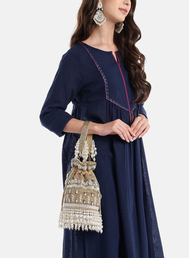 Anekaant Dewdrop Fringe Ornate Embellished Velvet Potli for Women | Festive & Wedding Purse - Image 2