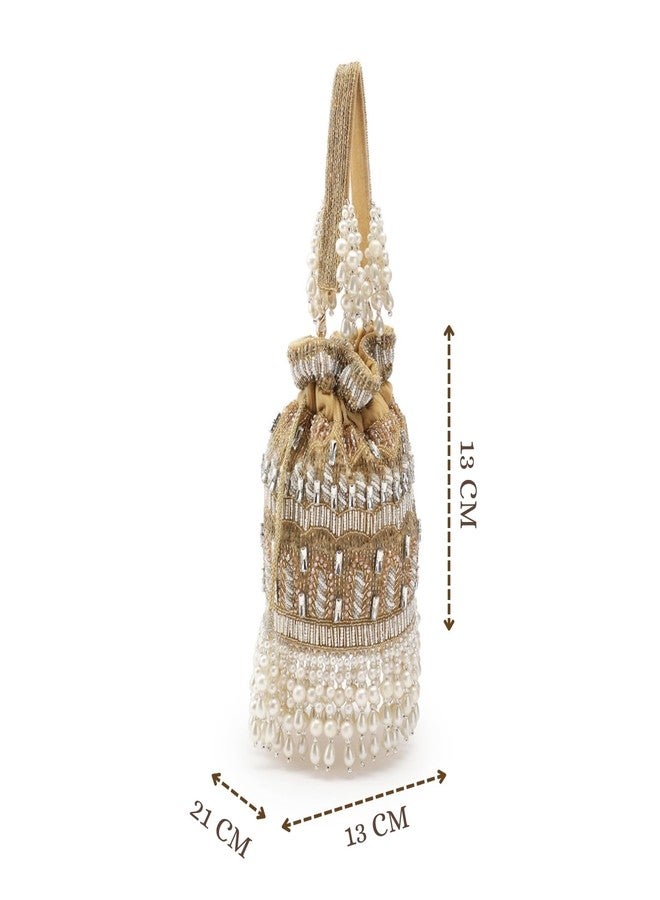 Anekaant Dewdrop Fringe Ornate Embellished Velvet Potli for Women | Festive & Wedding Purse - Image 5