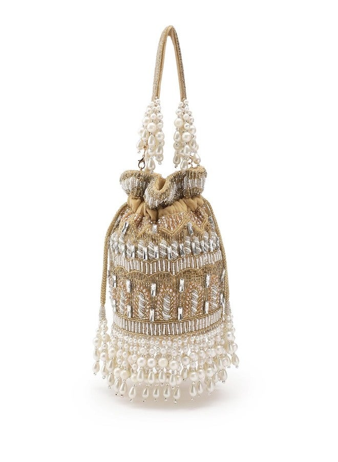 Anekaant Dewdrop Fringe Ornate Embellished Velvet Potli for Women | Festive & Wedding Purse - Image 1