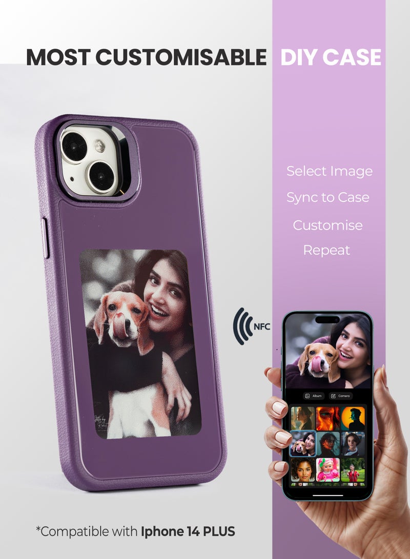 AI Vista iPhone 14 Plus – Purple Smart Case with NFC, E-Ink Back Display, DIY Image - Image 1